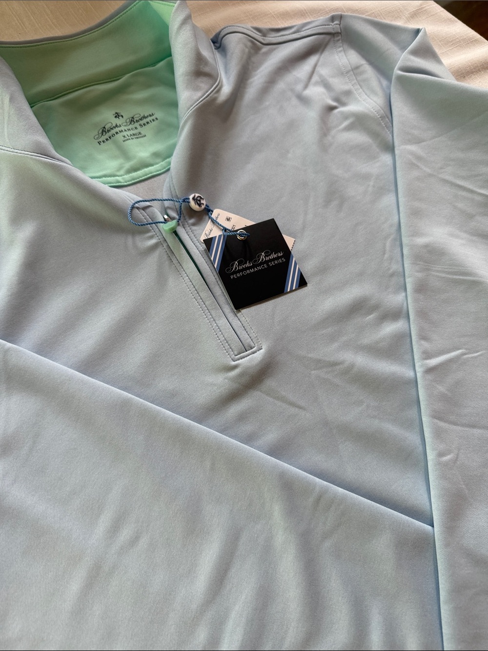 Brooks Brothers Light Blue Performance Quarter-Zip Pullover long sleeve.